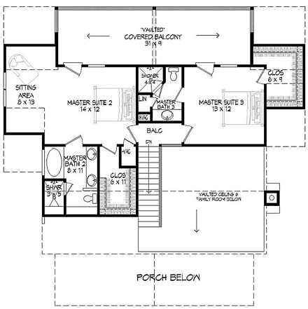 House Plan 51411 Second Level Plan