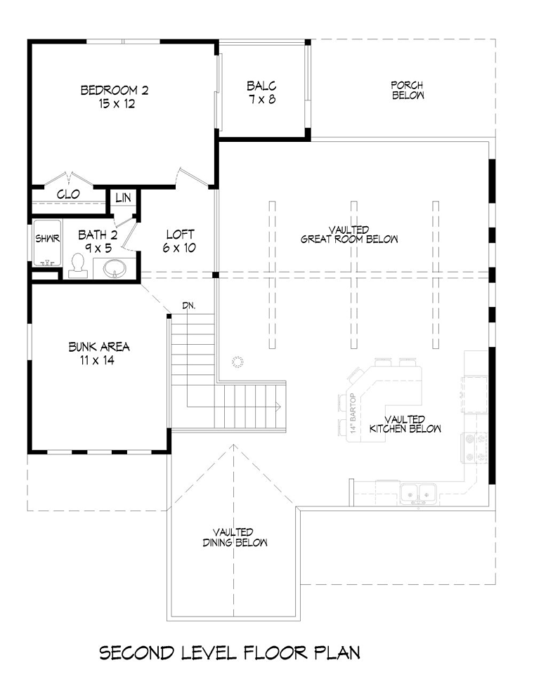 Cabin Cottage Country Southern Level Two of Plan 51421