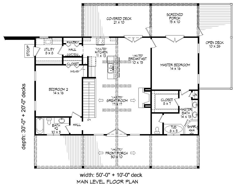 Country Craftsman Ranch Traditional Level One of Plan 51422