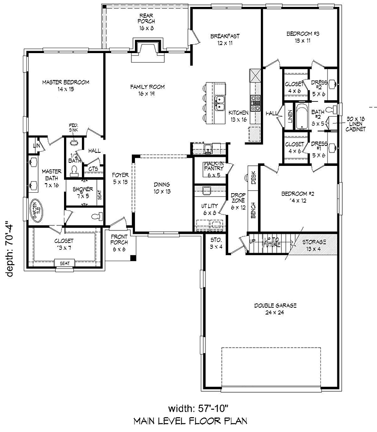 Ranch Traditional Level One of Plan 51432