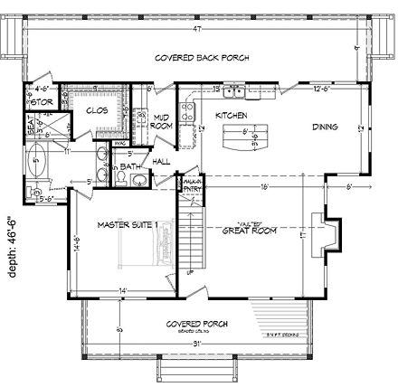 House Plan 51437 First Level Plan