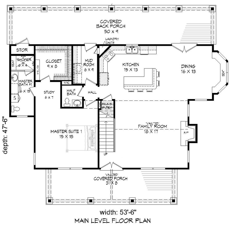 Cottage Country Southern Traditional Level One of Plan 51457