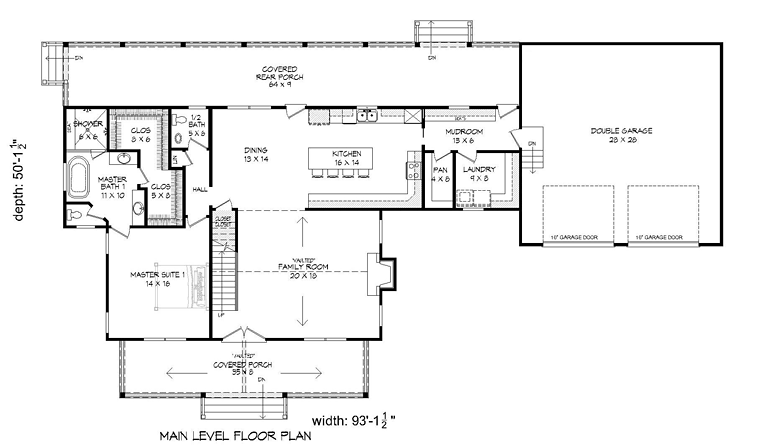 Contemporary Country Southern Level One of Plan 51477