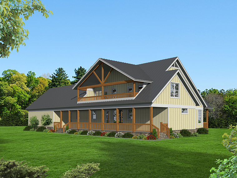 Contemporary Country Southern Rear Elevation of Plan 51477