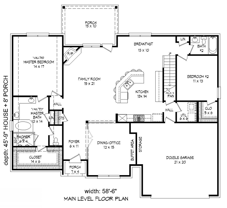 French Country Traditional Tudor Level One of Plan 51478