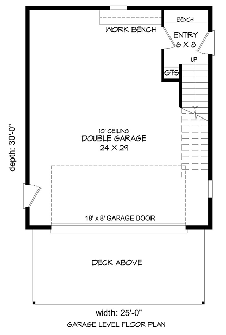 Contemporary, Modern Garage-Living Plan 51479 with 1 Beds, 1 Baths, 2 Car Garage First Level Plan
