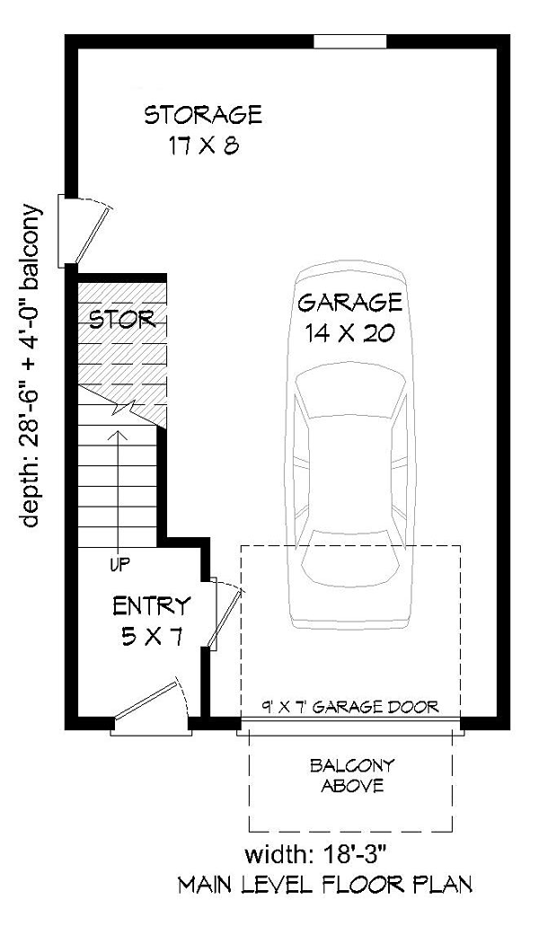 Modern Garage-Living Plan 51488 with 1 Beds, 1 Baths, 1 Car Garage Level One