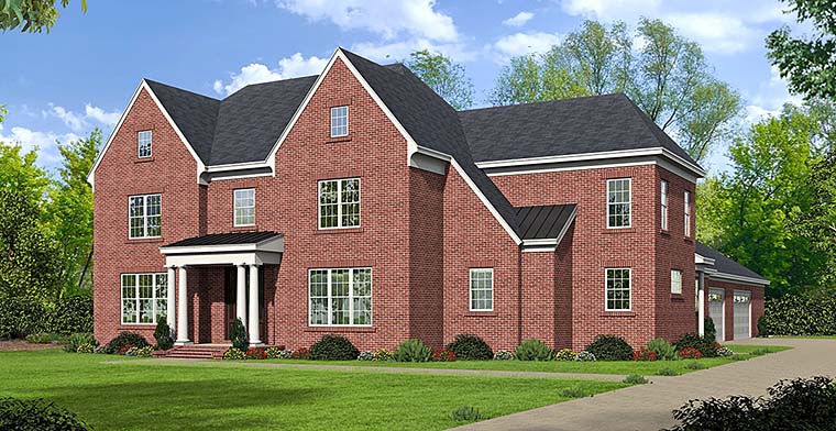 European, Traditional Plan with 5130 Sq. Ft., 4 Bedrooms, 4 Bathrooms, 4 Car Garage Elevation