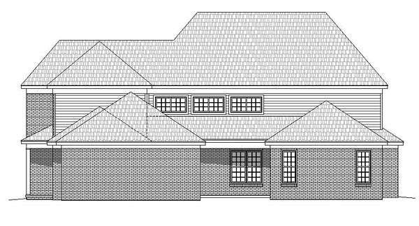 European, Traditional Plan with 5130 Sq. Ft., 4 Bedrooms, 4 Bathrooms, 4 Car Garage Rear Elevation