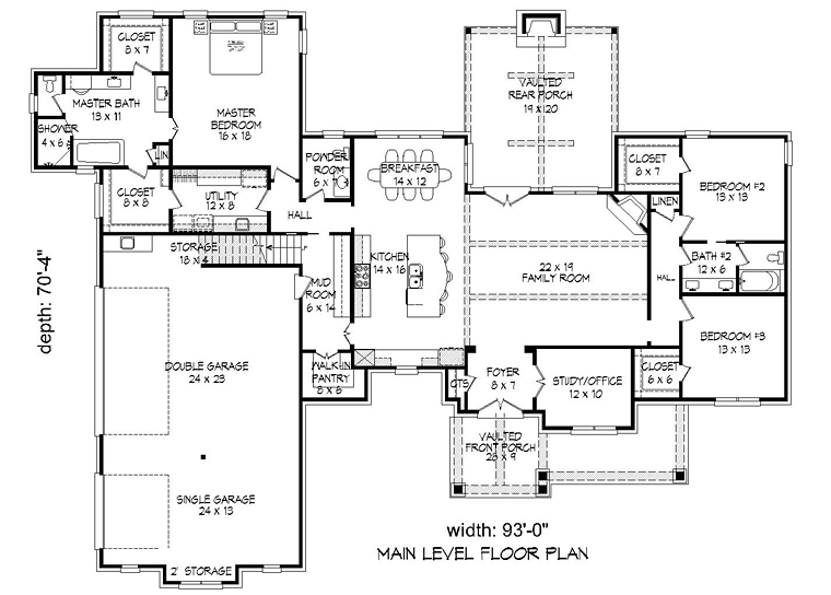 Country Craftsman Southern Traditional Level One of Plan 51516