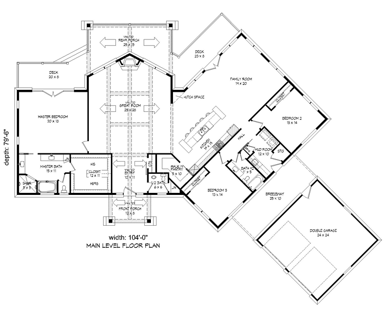 Country Craftsman Southern Traditional Level One of Plan 51519