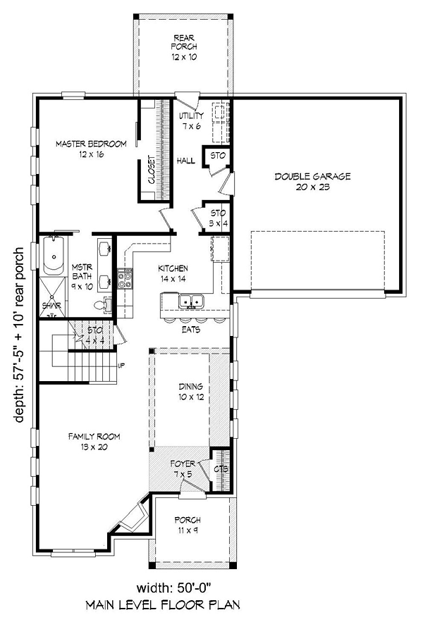 Cottage Southern Traditional Level One of Plan 51520