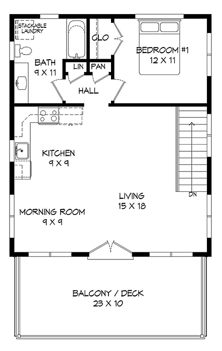 Garage-Living Plan 51521 Second Level Plan