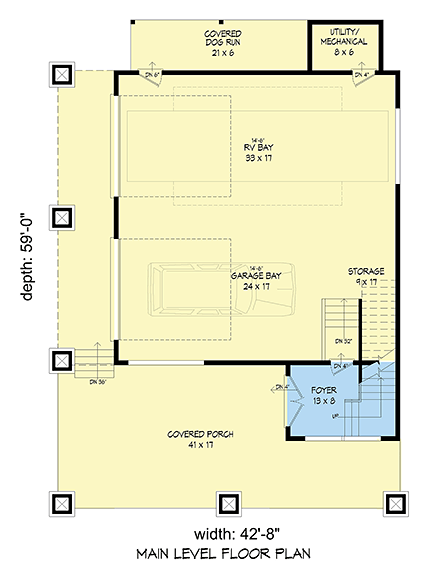 Garage-Living Plan 51522 First Level Plan