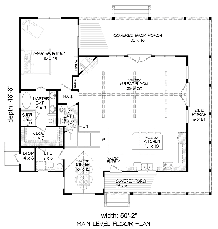 Cabin Country Southern Traditional Level One of Plan 51542