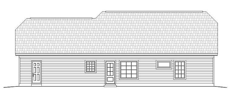 Cottage, Country, Craftsman Plan with 1321 Sq. Ft., 3 Bedrooms, 2 Bathrooms, 2 Car Garage Rear Elevation