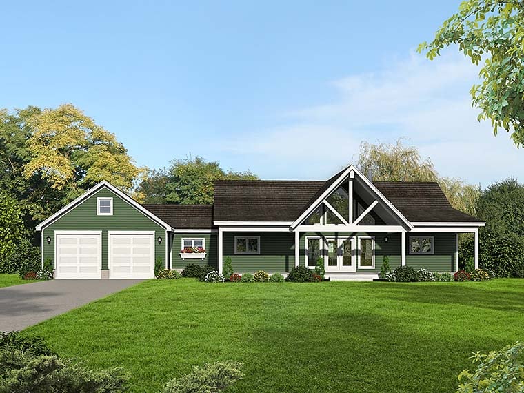 Contemporary, Country Plan with 1650 Sq. Ft., 2 Bedrooms, 2 Bathrooms, 2 Car Garage Elevation