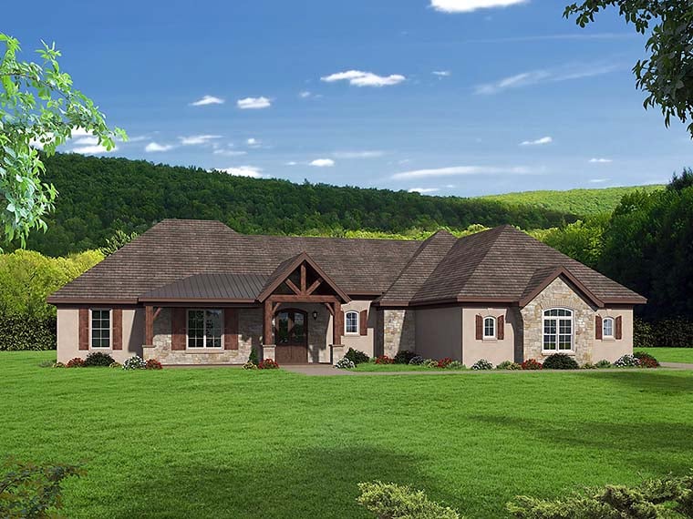 Country, European Plan with 2816 Sq. Ft., 3 Bedrooms, 3 Bathrooms, 3 Car Garage Elevation