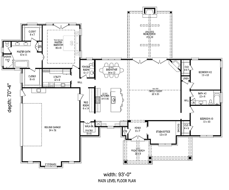 Country European Ranch Traditional Level One of Plan 51557