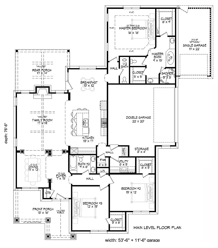 Bungalow Cottage Country Craftsman Southern Level One of Plan 51568