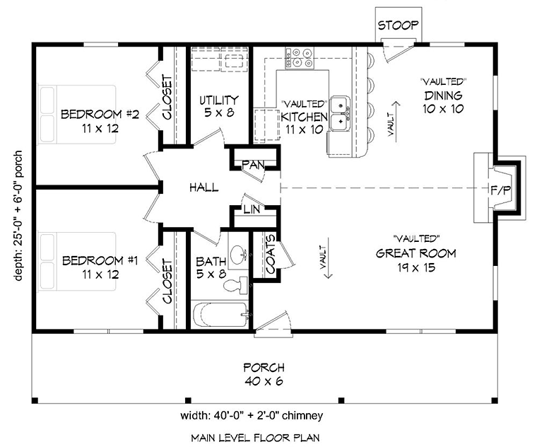  House  Plan  51571 Ranch Style with 1000  Sq  Ft  2  Bed 1  Bath 