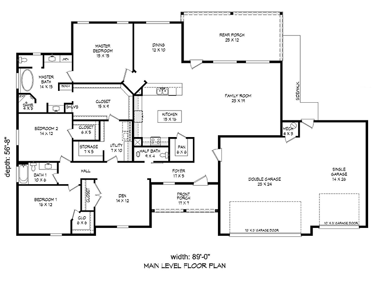 Ranch Traditional Level One of Plan 51576