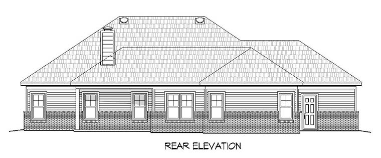 Country Craftsman Ranch Rear Elevation of Plan 51581