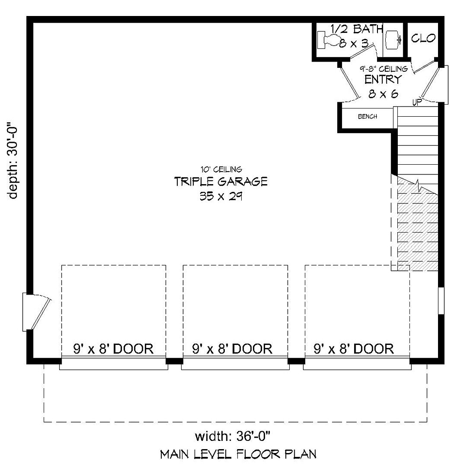 Coastal, Contemporary, Modern Garage-Living Plan 51589 with 1 Beds, 2 Baths, 3 Car Garage Level One