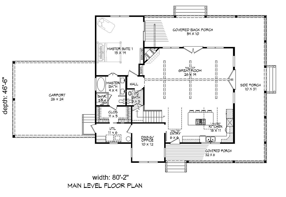 Country Farmhouse Southern Level One of Plan 51593