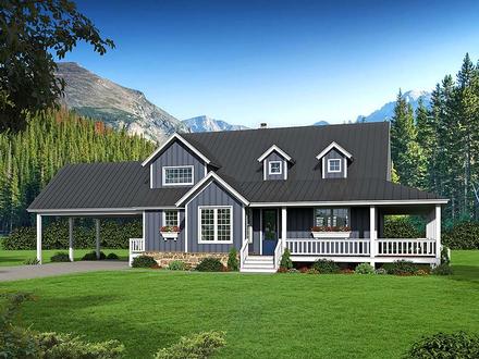 Country Farmhouse Southern Elevation of Plan 51593