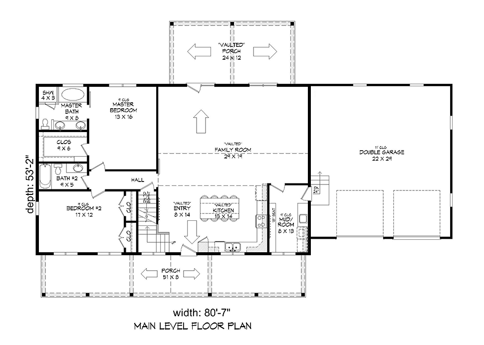 Ranch Southern Level One of Plan 51600