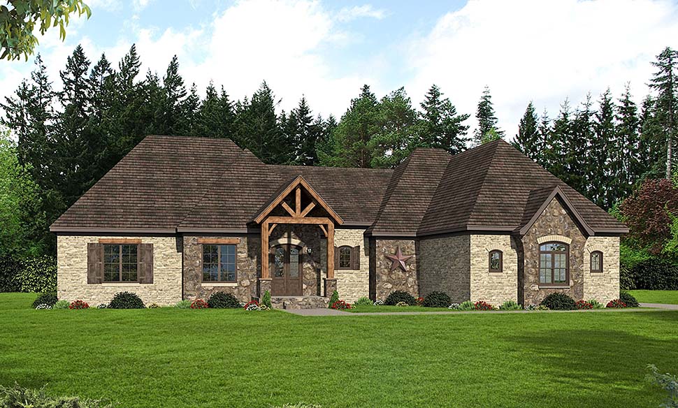 European, French Country Plan with 3447 Sq. Ft., 3 Bedrooms, 3 Bathrooms, 2 Car Garage Elevation