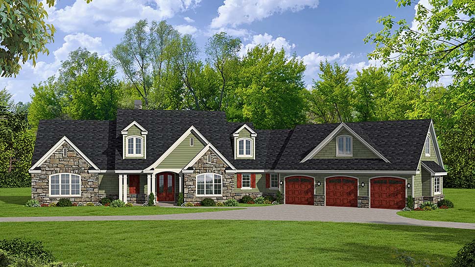 Country, Craftsman Plan with 2950 Sq. Ft., 3 Bedrooms, 3 Bathrooms, 3 Car Garage Elevation