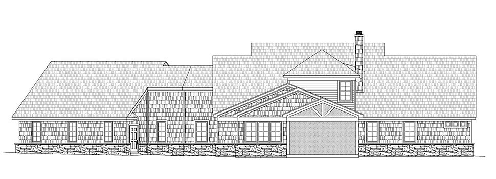 Country, Craftsman Plan with 2950 Sq. Ft., 3 Bedrooms, 3 Bathrooms, 3 Car Garage Rear Elevation