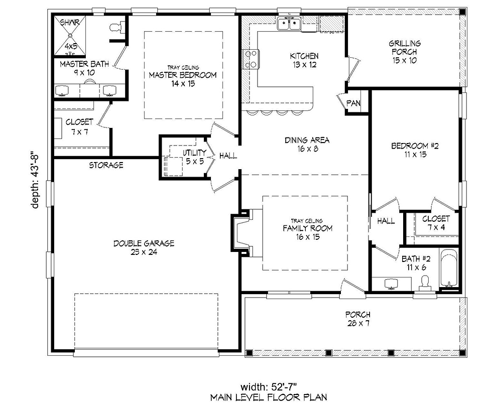 European Ranch Southern Traditional Level One of Plan 51623