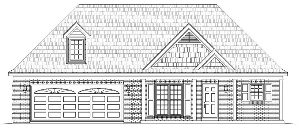 European, Ranch, Southern, Traditional Plan with 1370 Sq. Ft., 2 Bedrooms, 2 Bathrooms, 2 Car Garage Picture 5