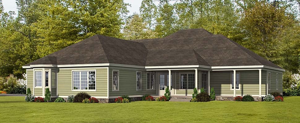 European French Country Ranch Rear Elevation of Plan 51635