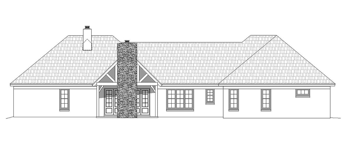 Country Craftsman Ranch Rear Elevation of Plan 51646