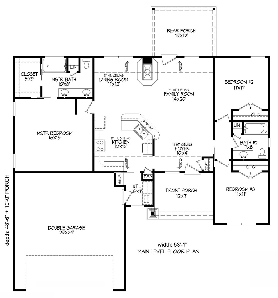 Cottage Craftsman Ranch Southern Level One of Plan 51647