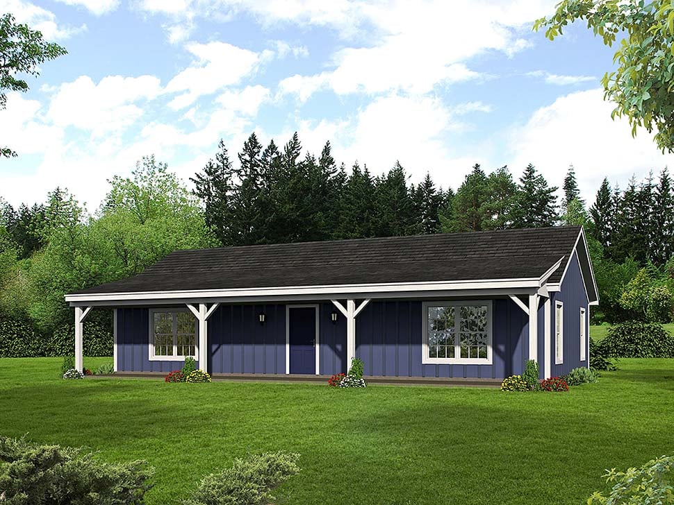 Cabin, Ranch, Southern Plan with 1185 Sq. Ft., 2 Bedrooms, 1 Bathrooms Elevation