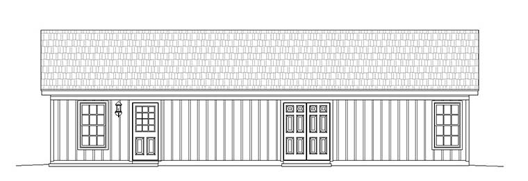 Cabin, Ranch, Southern Plan with 1185 Sq. Ft., 2 Bedrooms, 1 Bathrooms Rear Elevation