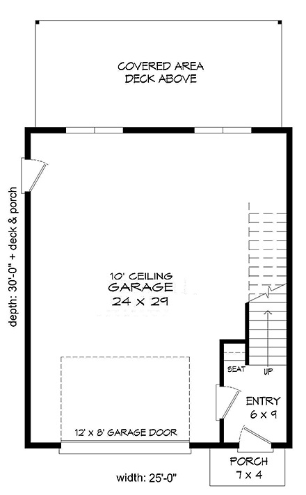 Coastal, Contemporary, Modern Garage-Living Plan 51652 with 1 Beds, 1 Baths, 2 Car Garage First Level Plan