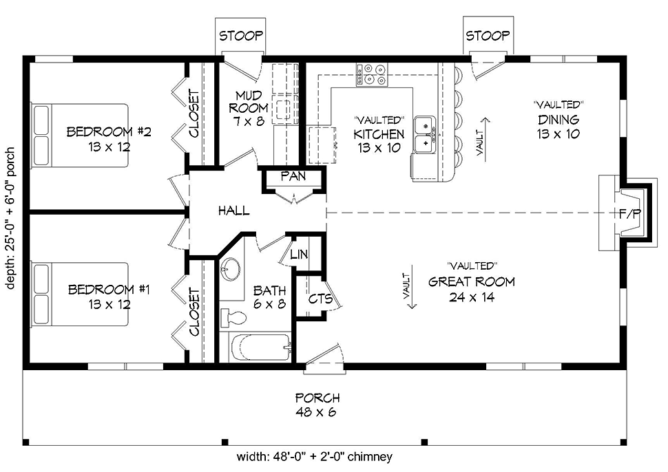 House Plan 51658 Ranch Style with 1200 Sq Ft 2 Bed 1 Bath