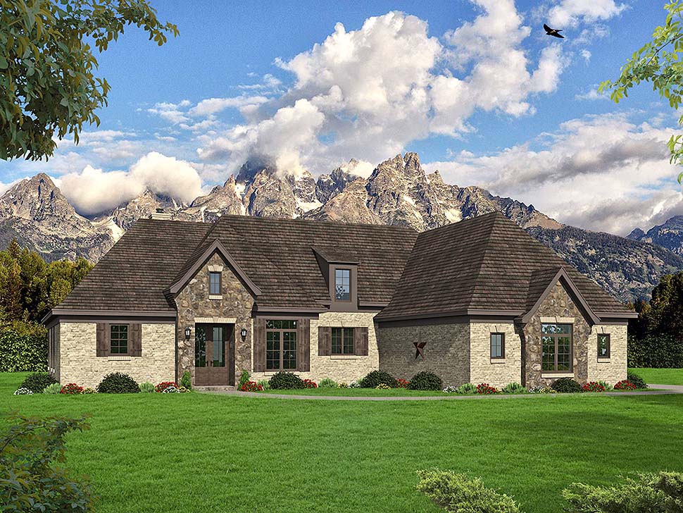 European, French Country Plan with 4149 Sq. Ft., 4 Bedrooms, 4 Bathrooms, 4 Car Garage Elevation