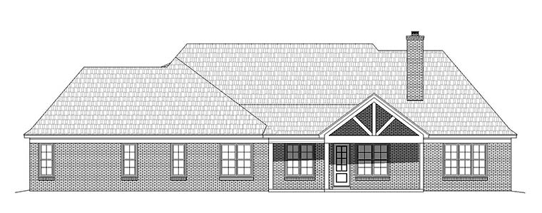 European, French Country Plan with 4149 Sq. Ft., 4 Bedrooms, 4 Bathrooms, 4 Car Garage Rear Elevation