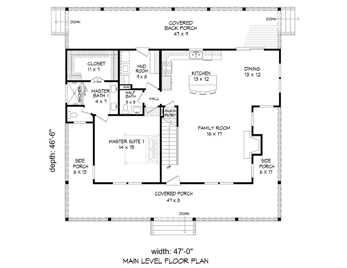 Country Farmhouse Traditional Level One of Plan 51678