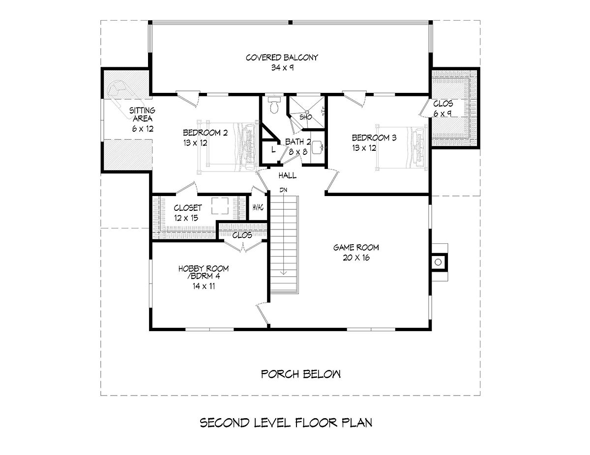 Country Farmhouse Traditional Level Two of Plan 51678