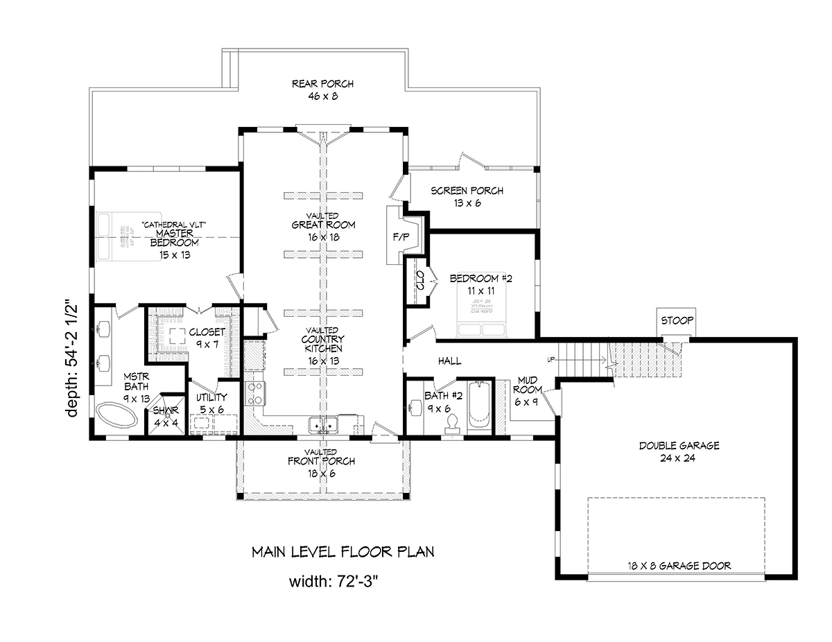Country Ranch Traditional Level One of Plan 51679