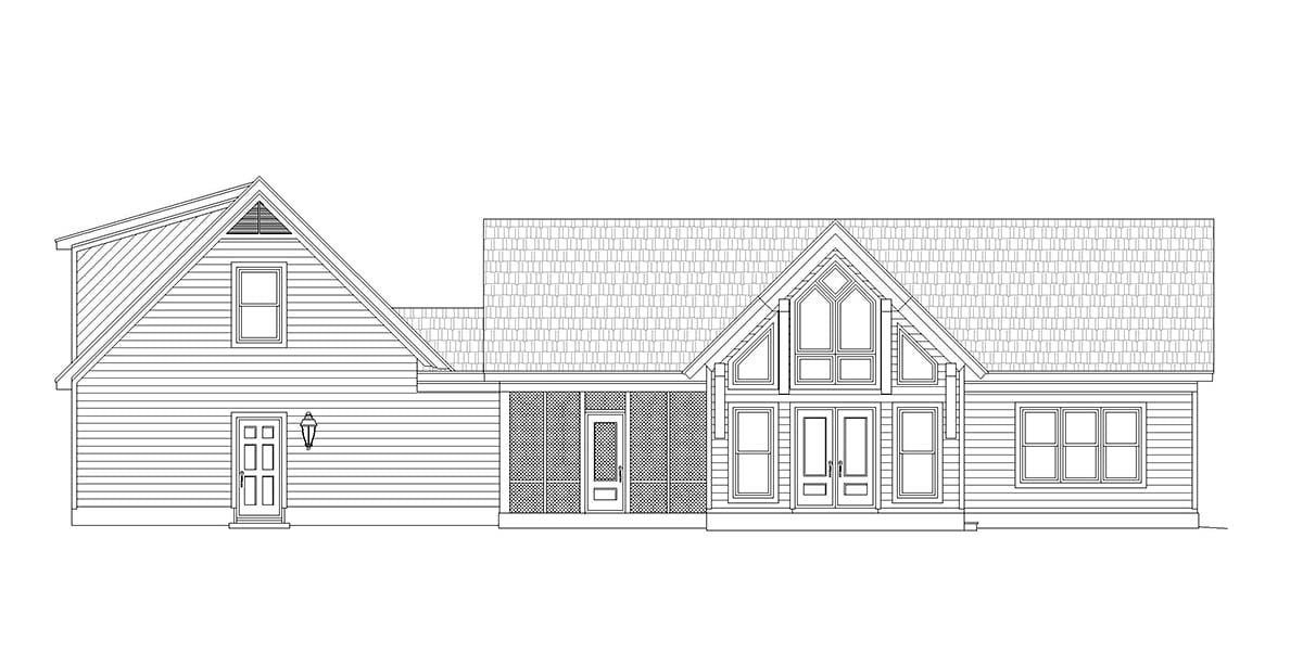 Country Ranch Traditional Rear Elevation of Plan 51679