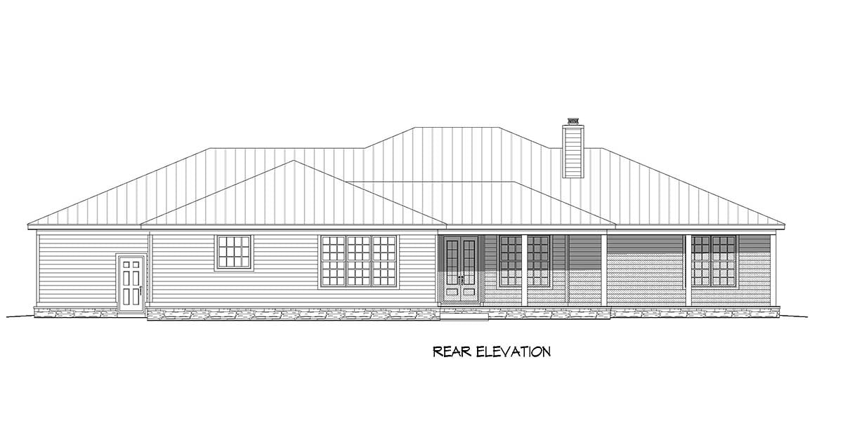 Contemporary Country Ranch Rear Elevation of Plan 51688